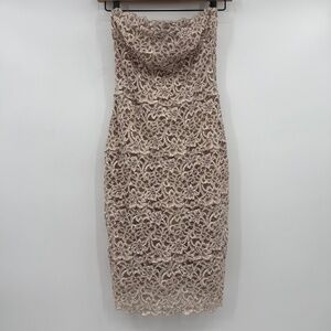 White House Black Market Dress Women XS Beige Lace Strapless Romantic Coquette